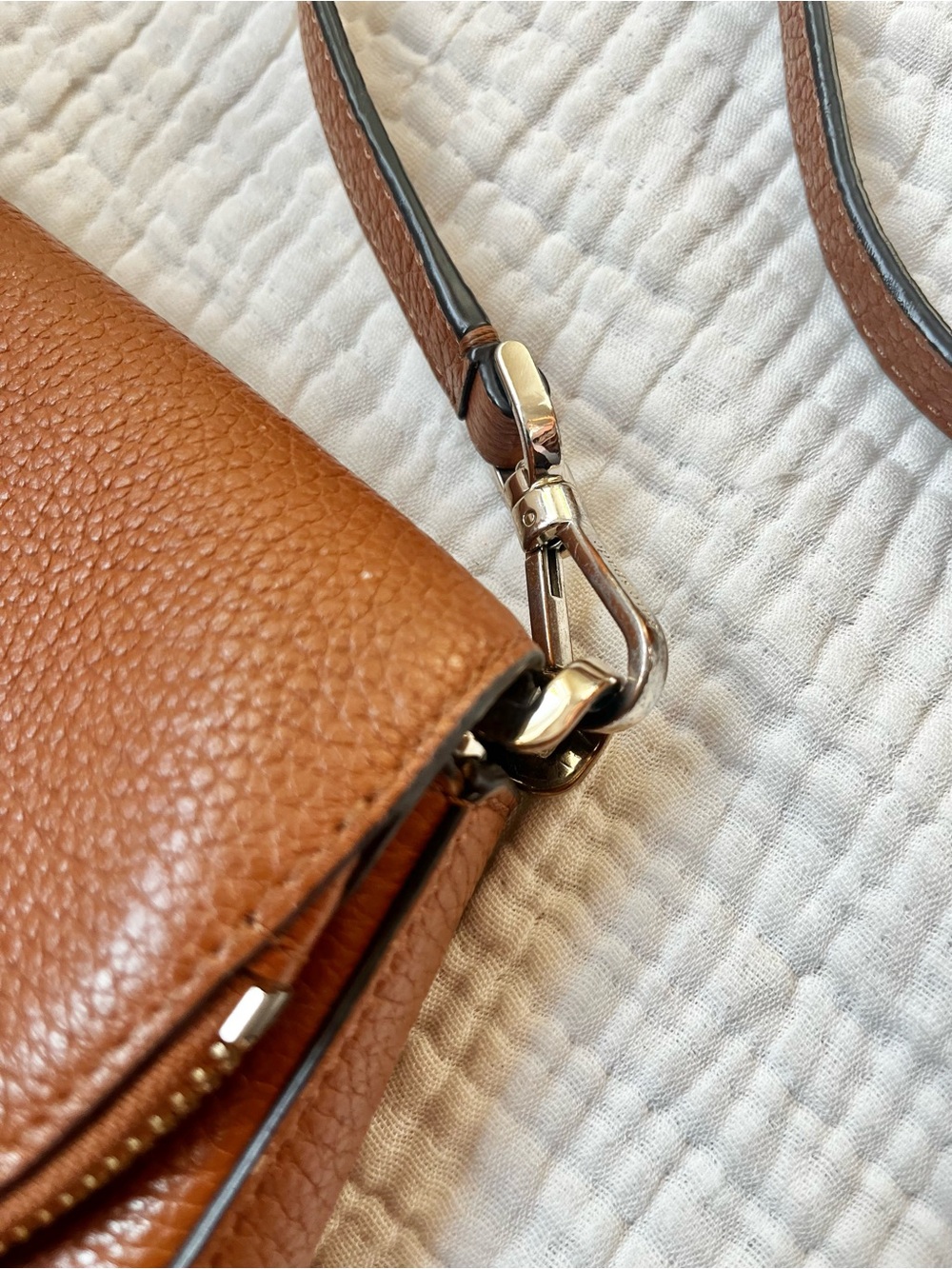 Kate Spade Camel Tan Pebbled Leather Crossbody Bag Foldover Purse - Picture 6 of 8